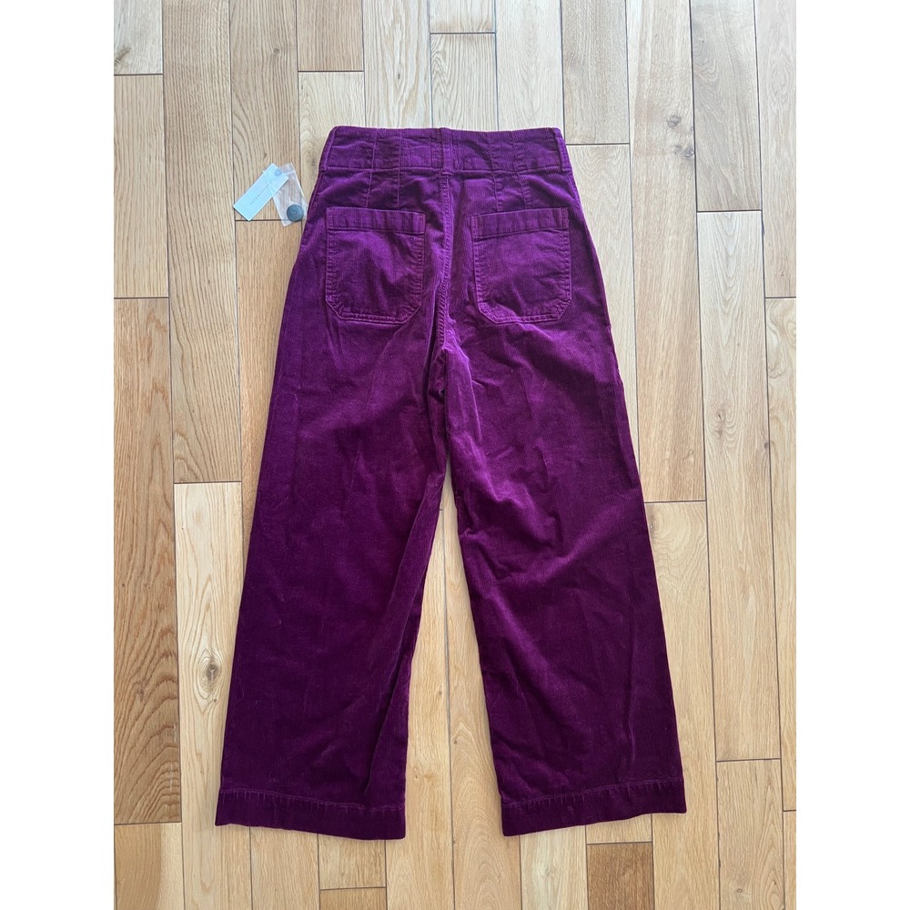NEW Anthropologie Maeve The Colette Cropped Wide Leg Corduroy Pants Magenta 26 - Picture 9 of 9